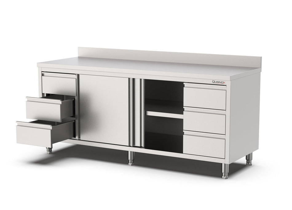 Werkbank met Schuifdeuren | 6 laden 3 links 3 rechts | Opstaande Rand | 2400x700x900(h)