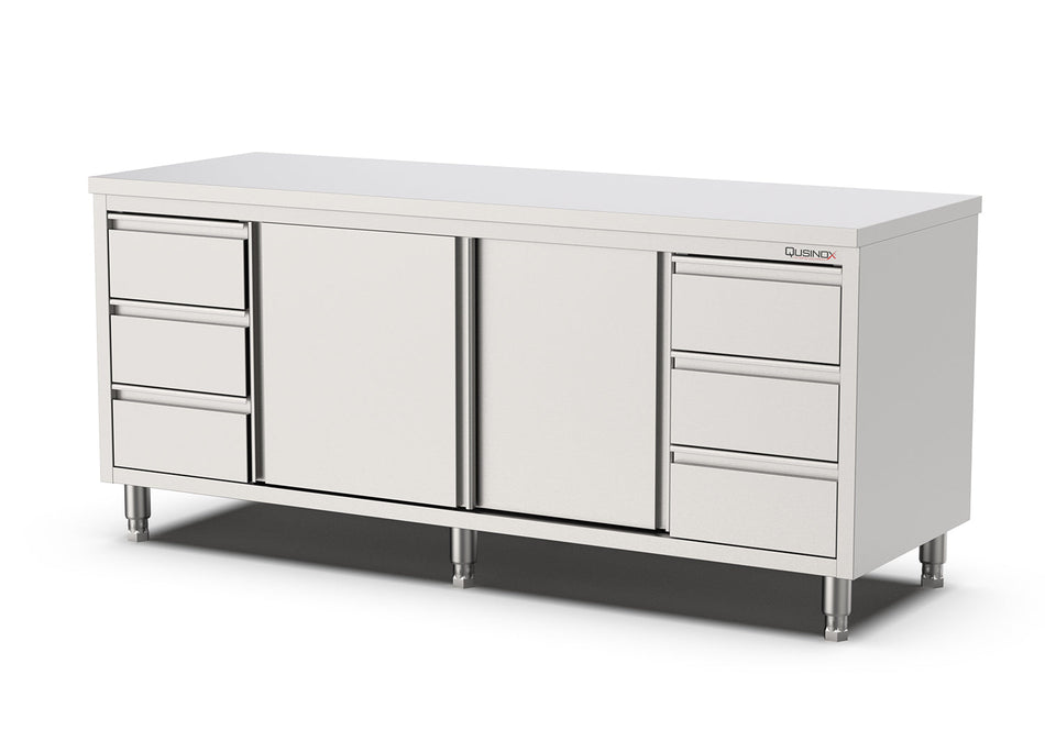 Werkbank met Schuifdeuren | 6 laden 3 links 3 rechts | 2000x700x900(h)