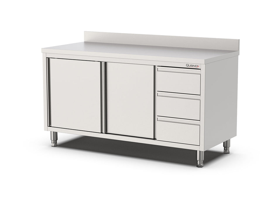 Werkbank met Schuifdeuren | 3 Laden Rechts | Opstaande Rand | 1500x700x900(h)