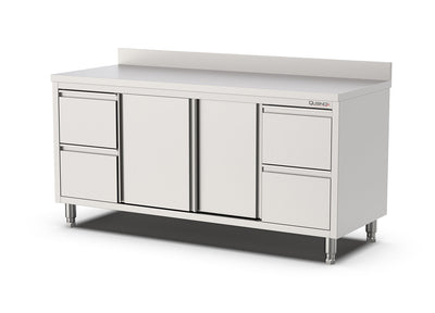 Werkbank met Schuifdeuren | 4 laden 2 links 2 rechts | Opstaande Rand | 2400x700x900(h)