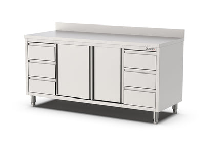 Werkbank met Schuifdeuren | 6 laden 3 links 3 rechts | Opstaande Rand | 2400x700x900(h)