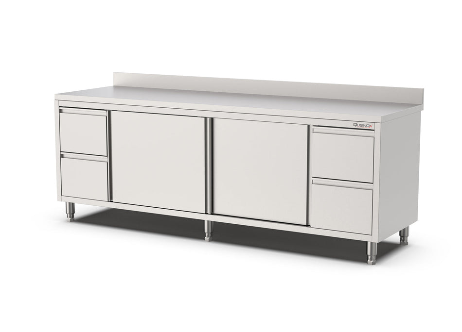 Werkbank met Schuifdeuren | 4 laden 2 links 2 rechts | Opstaande Rand | 2400x700x900(h)