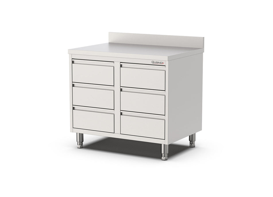 RVS Horeca Werkbank met 6 laden | Opstaande rand | 1000x700x900mm