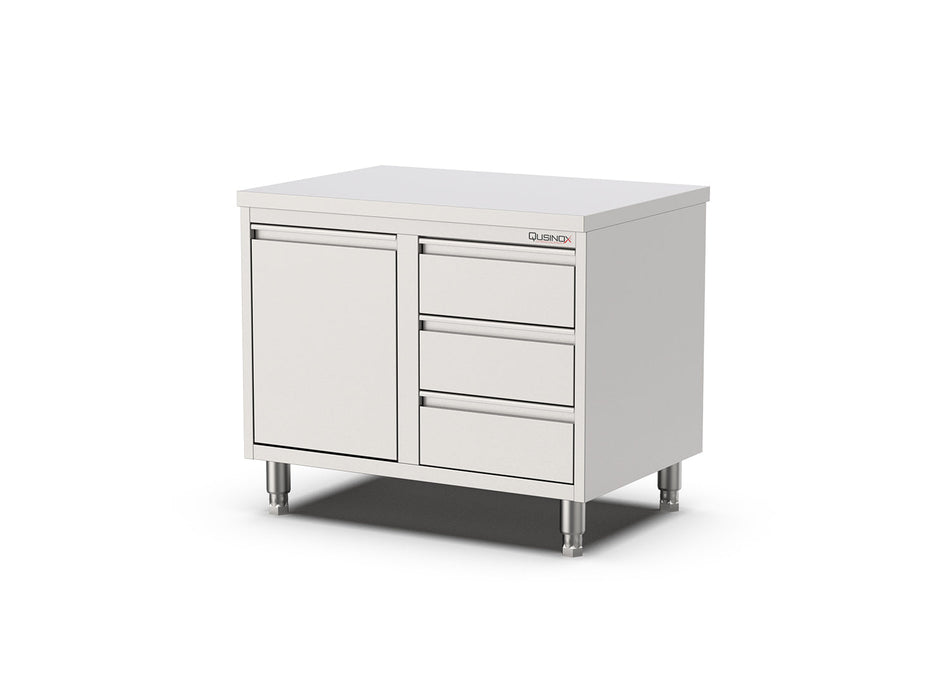 RVS Horeca Werkbank | kanteldeur | 3 laden Rechts | 1000x700x900(h)mm
