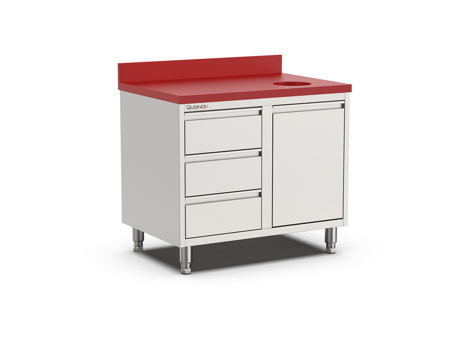 Polyethyleen werkbank laden links met kanteldeur | 1000x700x900(h)mm