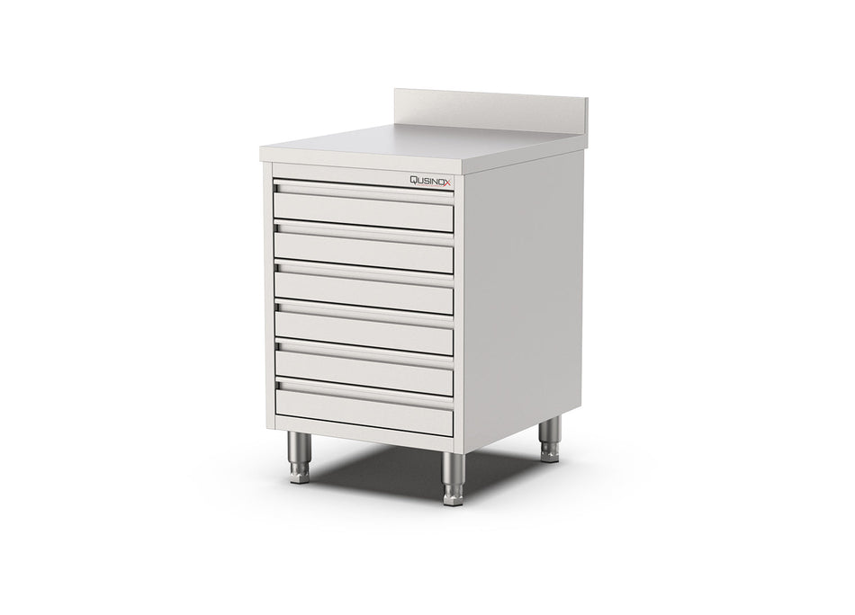 RVS Horeca Werkbank met 6 laden | Opstaande rand | 600x700x900mm