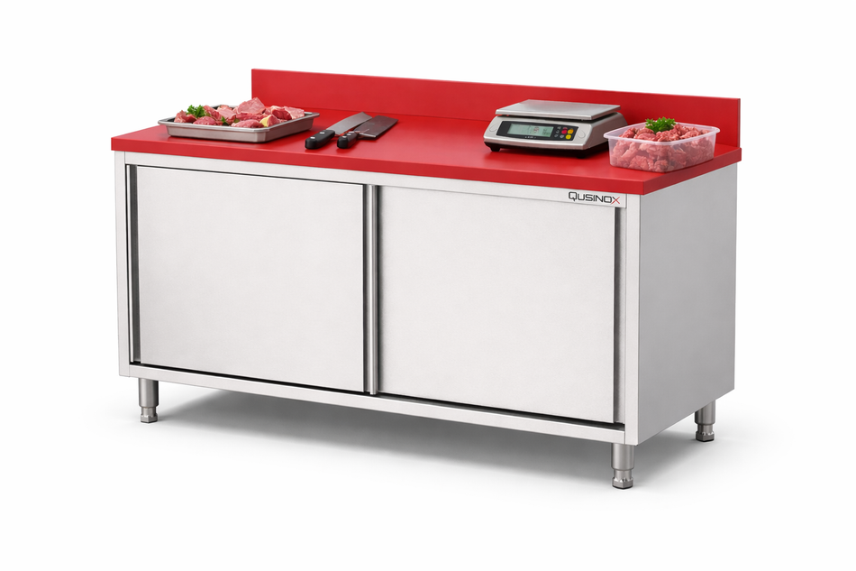 Qusinox | Polyethyleen werkbank met schuifdeuren | 1600x700x900(h)mm