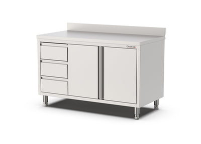 Werkbank Draaideuren met laden Links | Opstaande rand | 1200x700x900mm