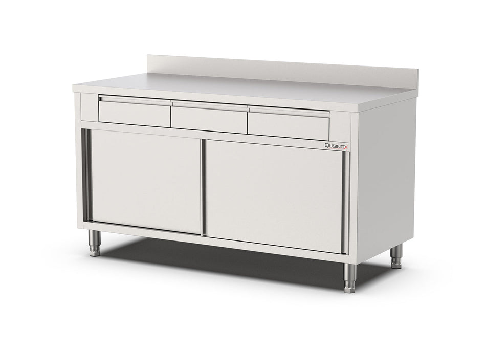 Werkbank Schuifdeuren met 3 Laden boven | Opstaande rand 1400x700x900(h)mm