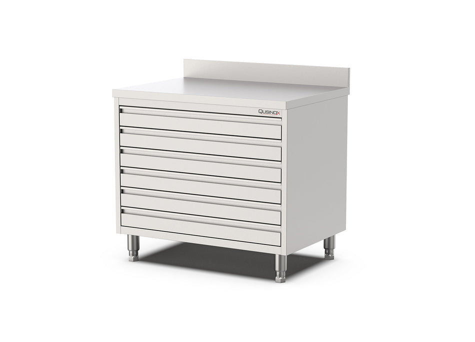 RVS Horeca Werkbank met 6 laden | Opstaande rand | 1000x700x900mm