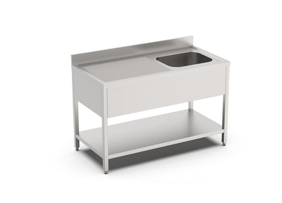 RVS Spoeltafel met bodemschap | Demontabel | 1 Bak Rechts | Opstaande rand | 1200x700x900(h)mm