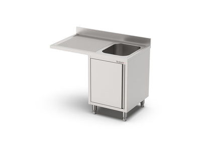 RVS Spoeltafel voor vaatwasser voorlader met Draaideur | 1 bak Links 400x500x250 | 1200x700x900(h)mm