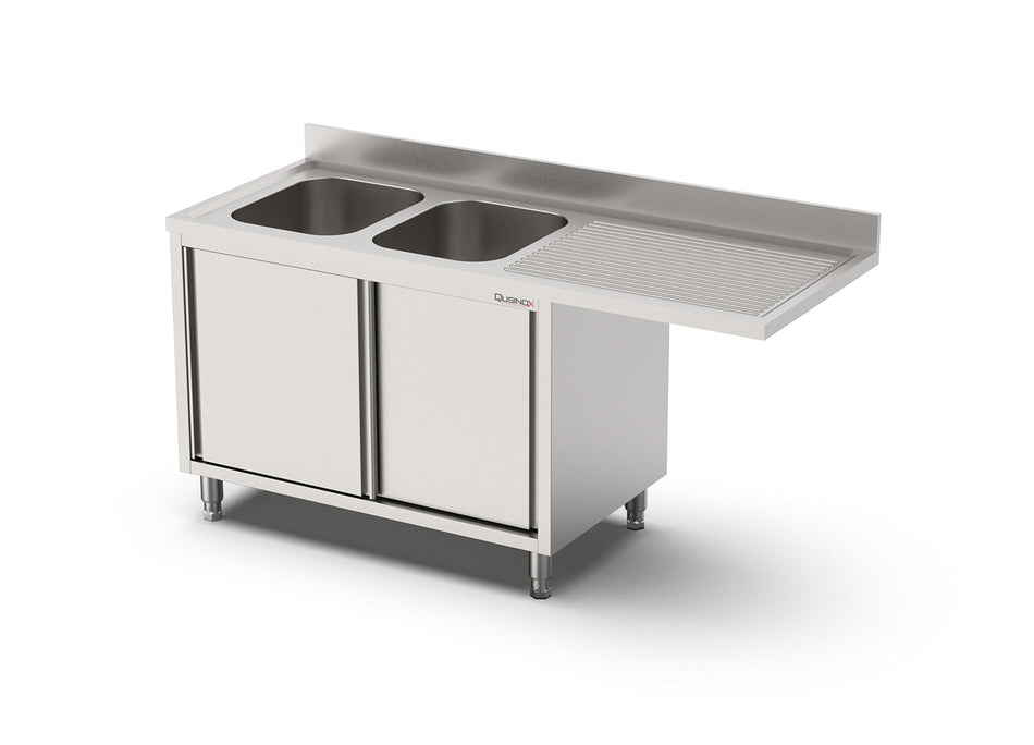 RVS Spoeltafel voor vaatwasser voorlader met Draaideur | 2 bak Rechts 500x500x300 | 1800x700x900(h)mm