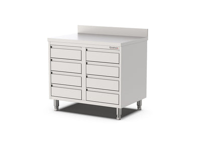 RVS Horeca Werkbank met 8 laden | Opstaande rand | 800x700x900mm