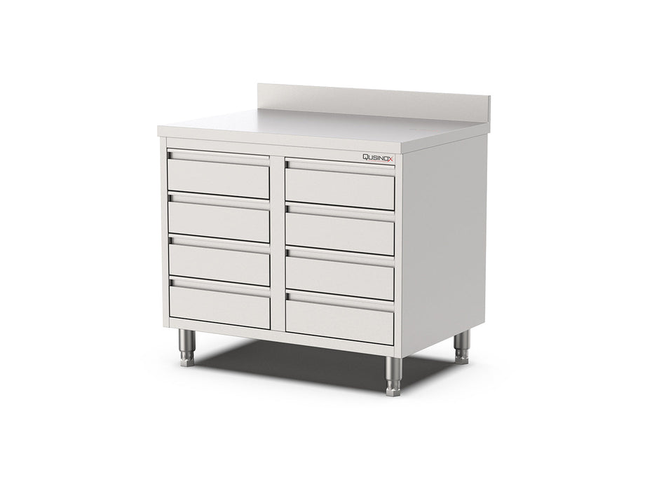 RVS Horeca Werkbank met 8 laden | Opstaande rand | 800x700x900mm
